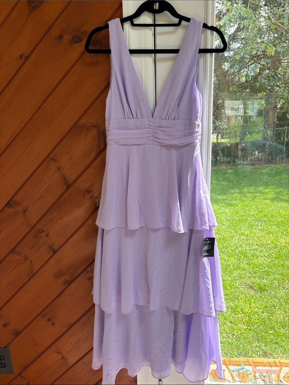 Lulu's Lavender Tiered V-Neck High-Low Dress